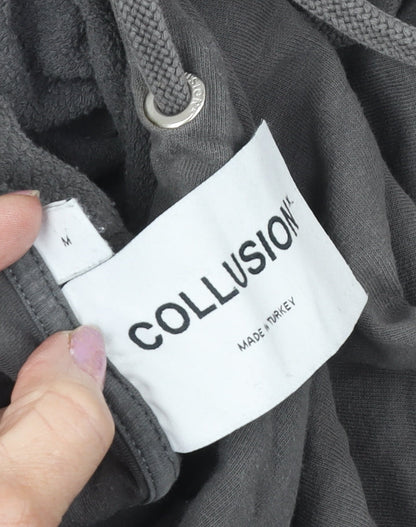 Unisex Adults UK Size M COLLUSION Grey Pullover Hoodie