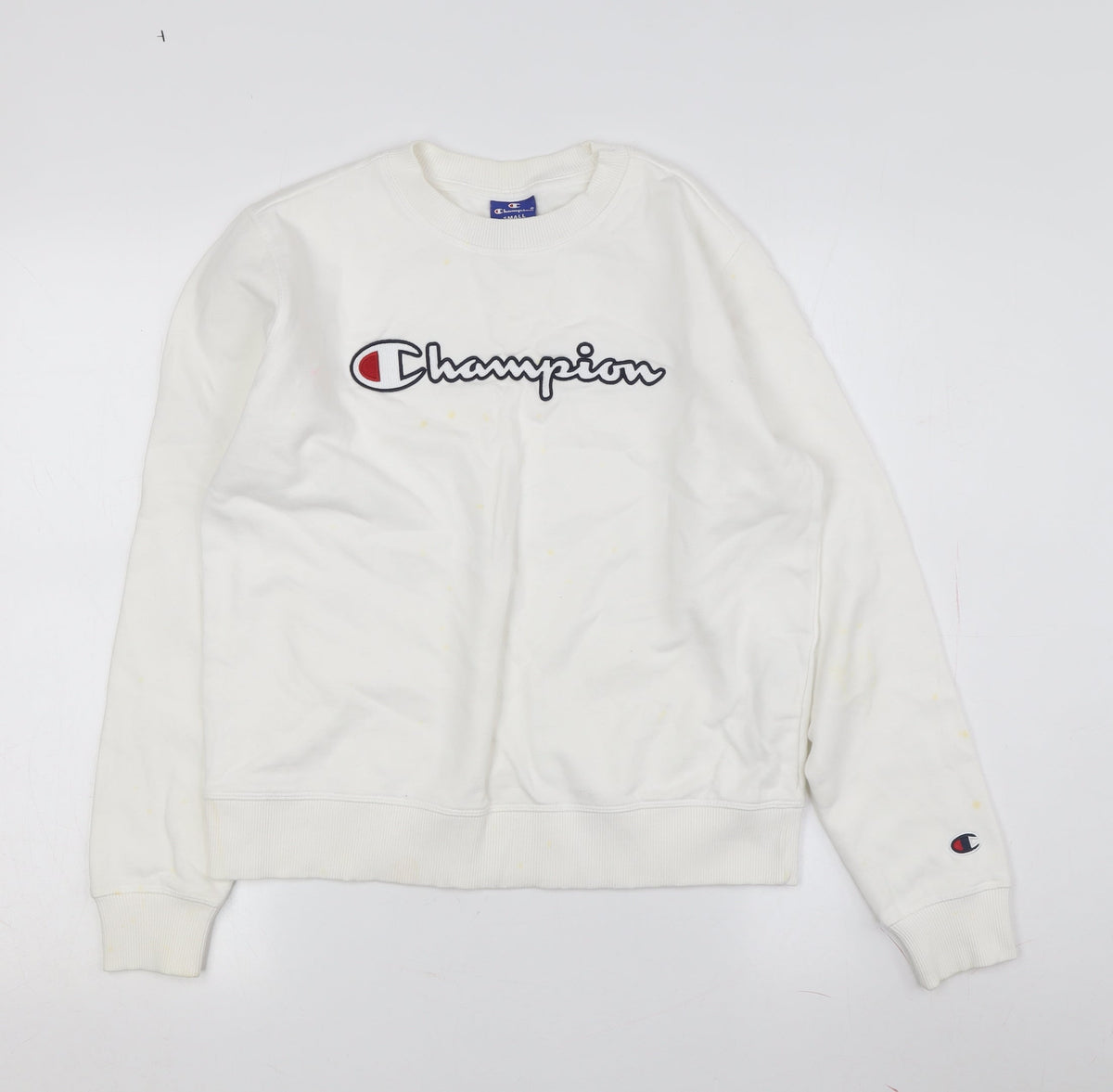 Additional front view of Champion White unisex pullover sweatshirt s