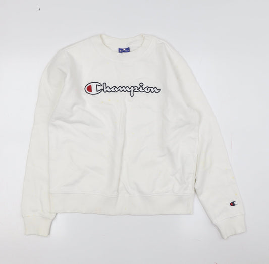 Additional front view of Champion White unisex pullover sweatshirt s