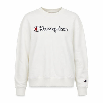 Front view of Champion White unisex pullover sweatshirt s