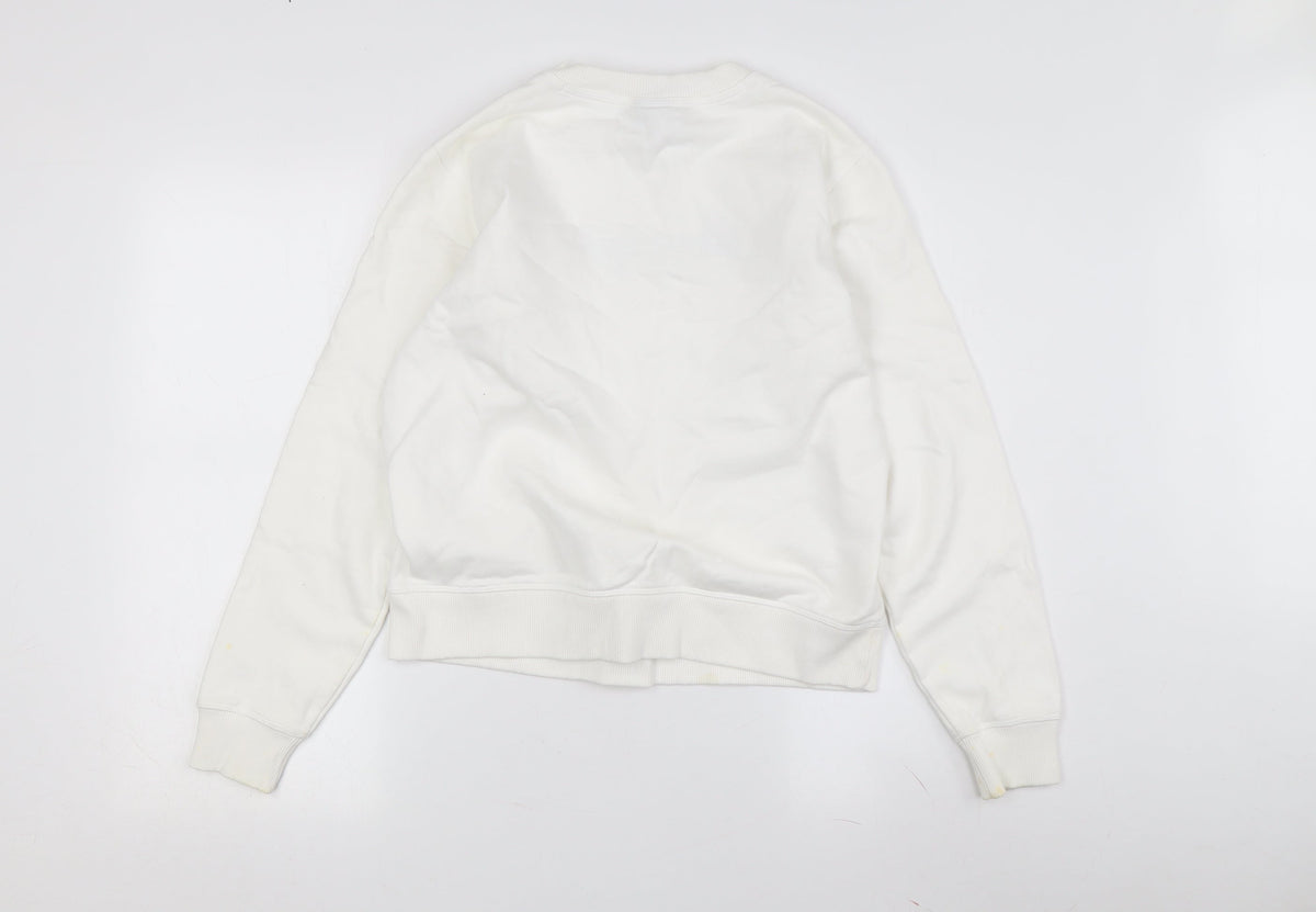 Back view of Champion White unisex pullover sweatshirt s