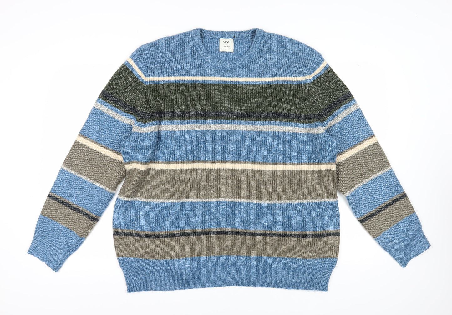 Marks and Spencer Men’s Blue 2XL Striped Pullover Jumper