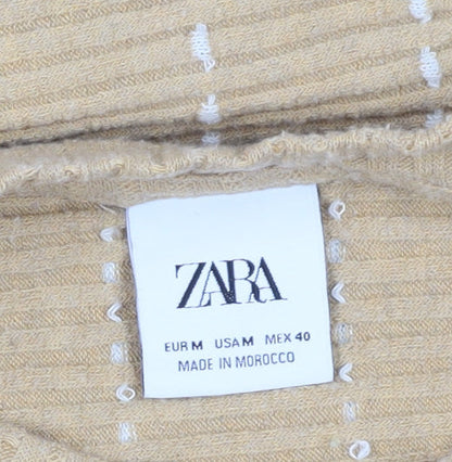 Womens UK Size 12 Zara Beige Basic T-Shirt