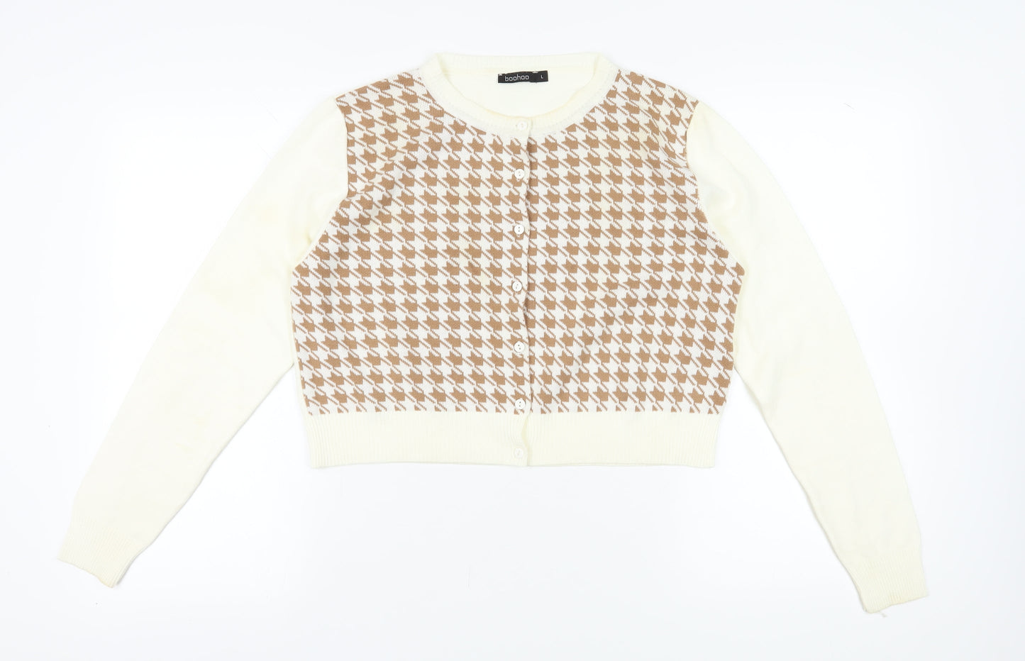 Womens UK Size L Boohoo Beige Cardigan Jumper