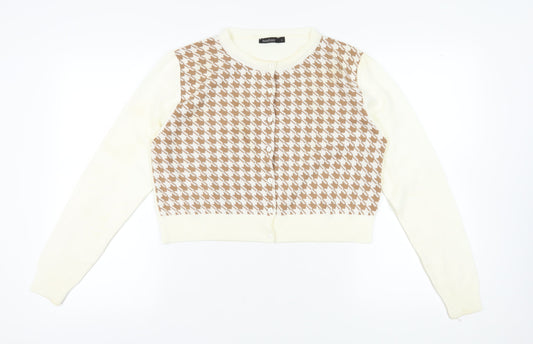 Boohoo Women's Beige Check Cardigan - Size L