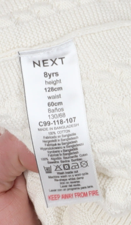 Next Girls Ivory Cotton Pullover Jumper, Size 8 Years