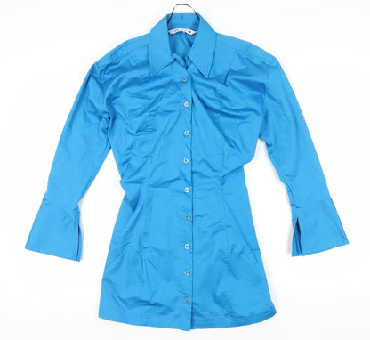 Zara Women's Blue Collared Shirt Dress, Size S