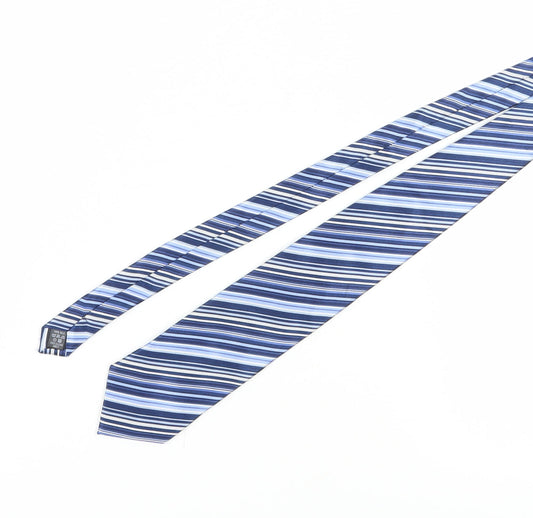 Tom English Men's Blue Striped Silk Designer Tie