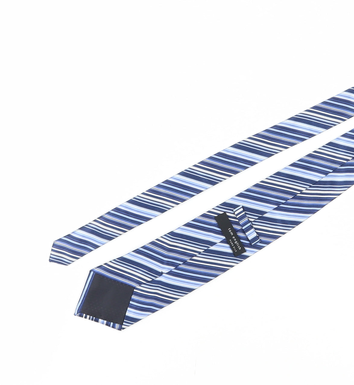 Tom English Men's Blue Striped Silk Designer Tie