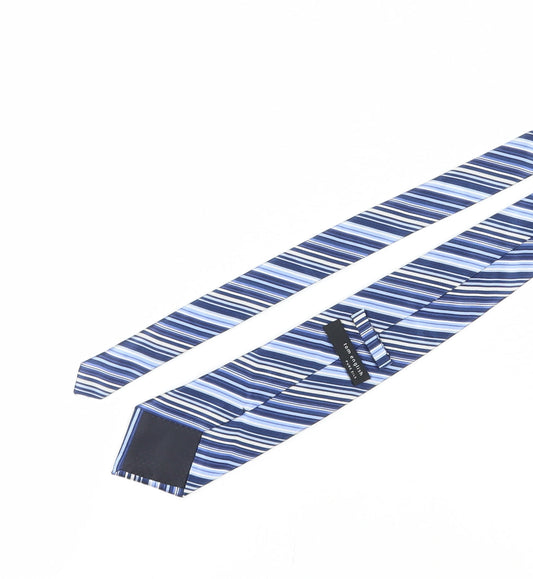 Tom English Men's Blue Striped Silk Designer Tie