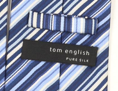 Tom English Men's Blue Striped Silk Designer Tie