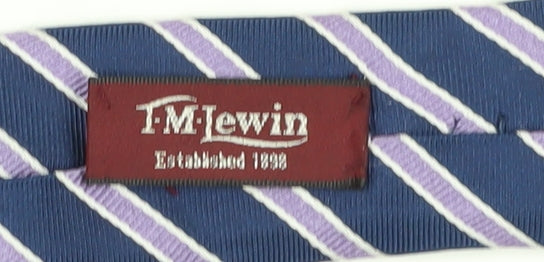 T.M. Lewin Men's Blue Striped Silk Tie, Handmade, One Size