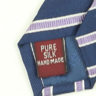 T.M. Lewin Men's Blue Striped Silk Tie, Handmade, One Size