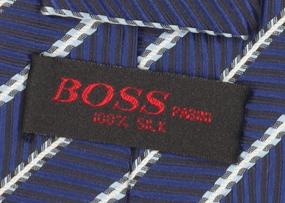 Mens Boss Blue Striped 100% Silk  Tie