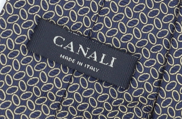 Mens Canali Black Geometric 100% Silk  Tie