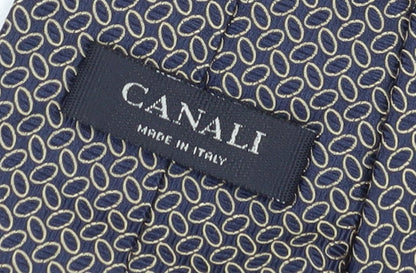 Mens Canali Black Geometric 100% Silk  Tie