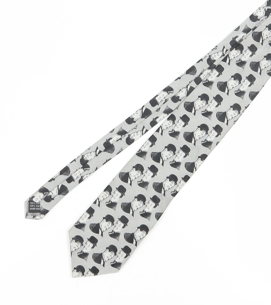 The Tie Studio Men's Grey Silk Geometric Handmade Tie
