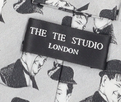 The Tie Studio Men's Grey Silk Geometric Handmade Tie