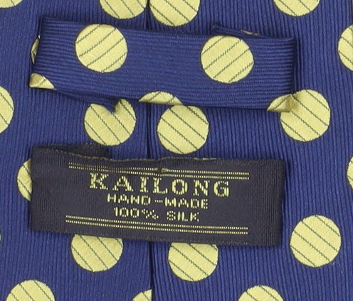 KAILONG Men's Blue Silk Polka Dot Slim Tie