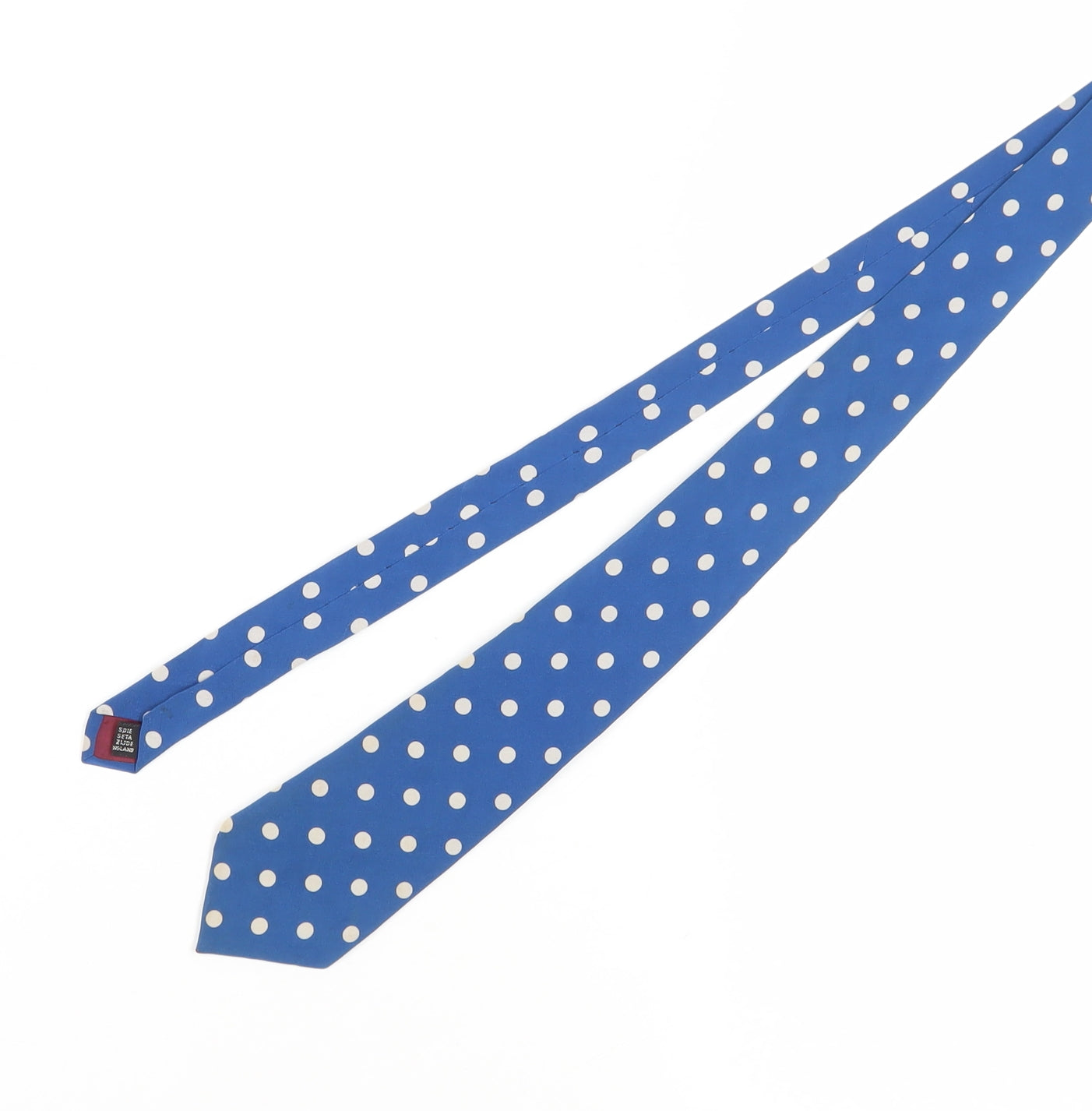 Moss Bros Men's Blue Silk Polka Dot Tie One Size