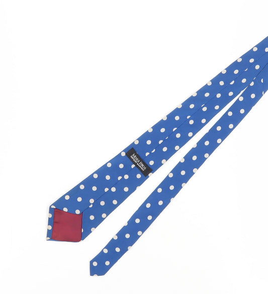 Moss Bros Men's Blue Silk Polka Dot Tie One Size