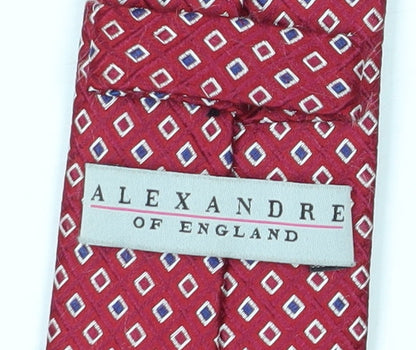 Mens Alexandre of England Red Geometric 100% Silk Pointed Tie