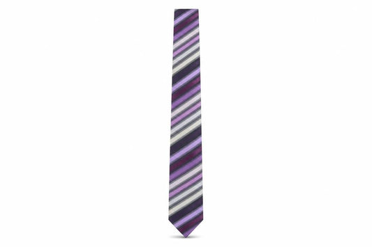 Front view of Thomas Nash Men's Purple Striped Tie