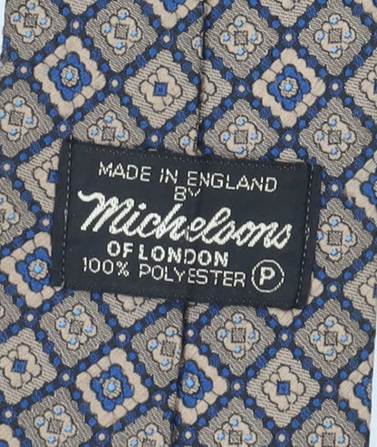 Michelsons of London Men's Beige Blue Geometric Tie