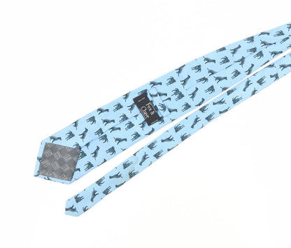 Mens Fox & Chave Blue Animal Print 100% Silk  Tie