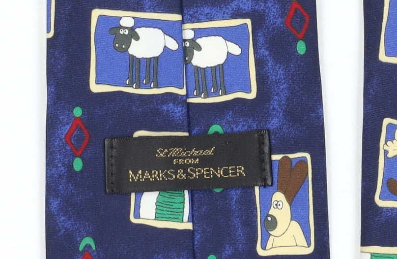 Marks and Spencer Men's Blue Cartoon Animal Slim Tie