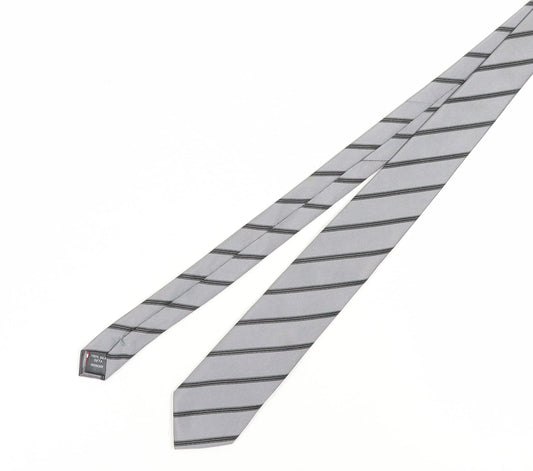 Jeff Banks Stvdio Men's Silver Slim Silk Striped Tie