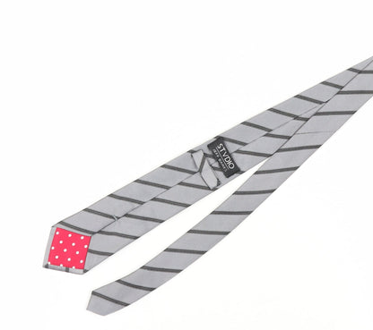 Jeff Banks Stvdio Men's Silver Slim Silk Striped Tie
