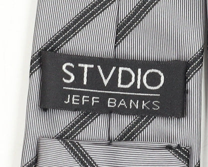 Jeff Banks Stvdio Men's Silver Slim Silk Striped Tie