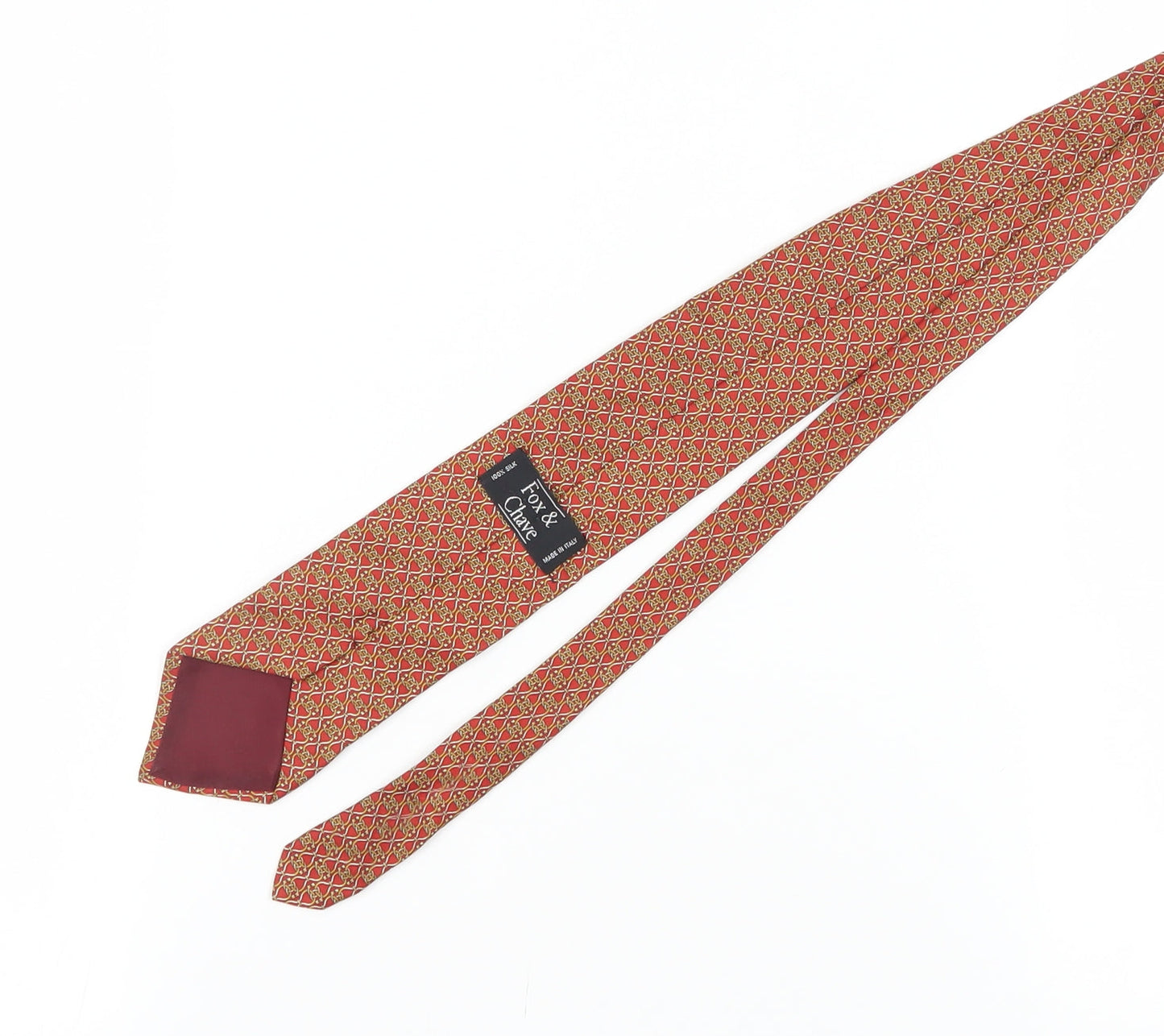 Mens Fox & Chave Red Geometric 100% Silk Designer Tie