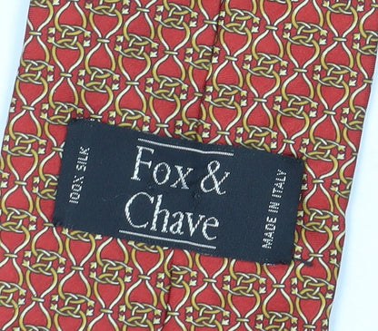 Mens Fox & Chave Red Geometric 100% Silk Designer Tie