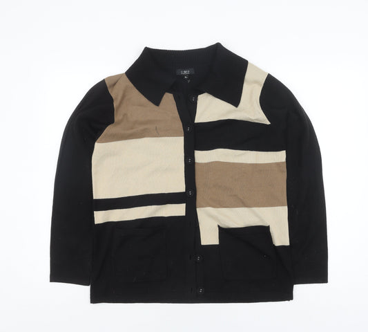 CMD Womens Black XL Geometric Collared Cardigan