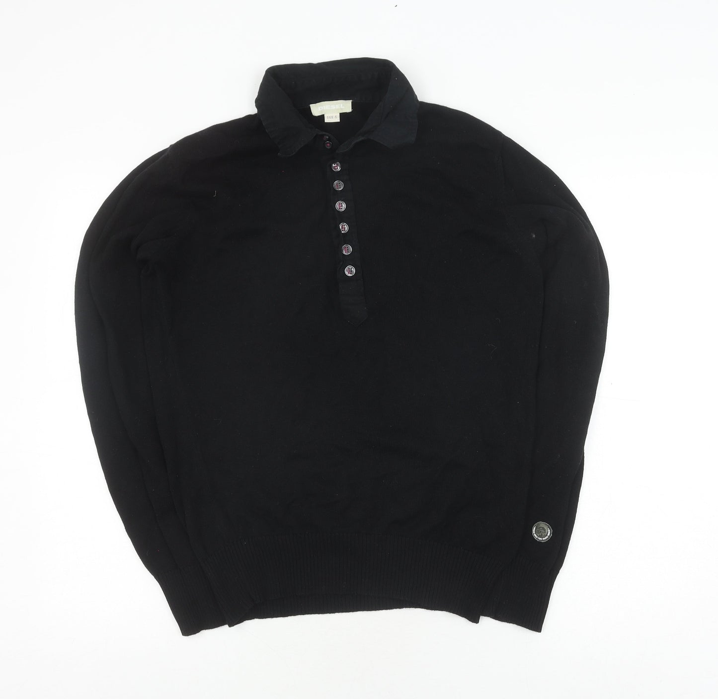 Diesel Women's Black Cotton Henley Jumper, Size S