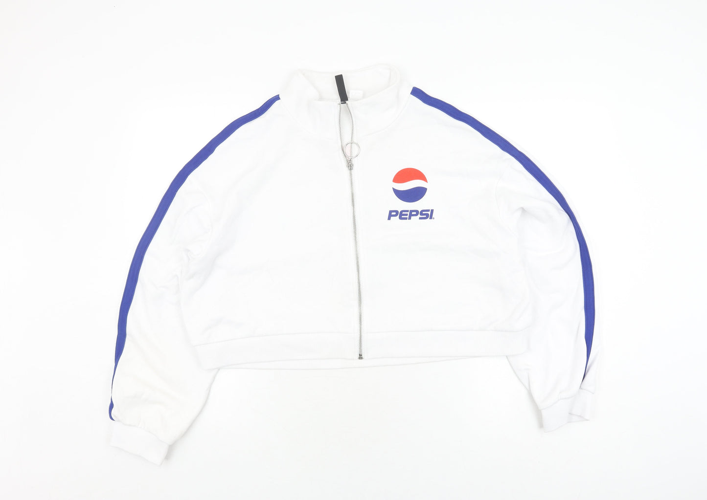 H&M Pepsi Women's White Full Zip Logo Sweatshirt L