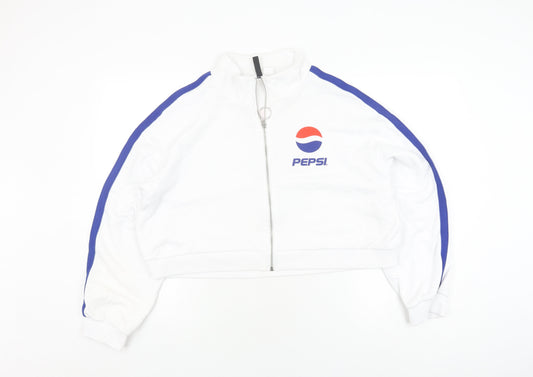 H&M Pepsi Women's White Full Zip Logo Sweatshirt L