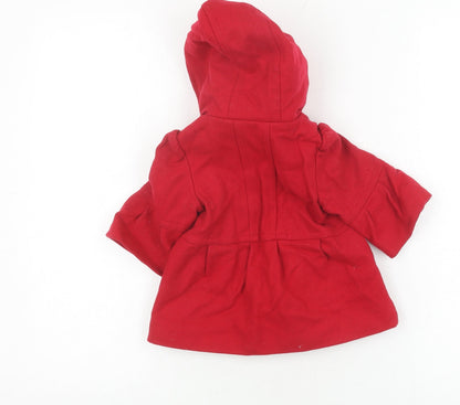 Next Girls Red Wool Blend Duffle Coat, Hooded, 6-12M