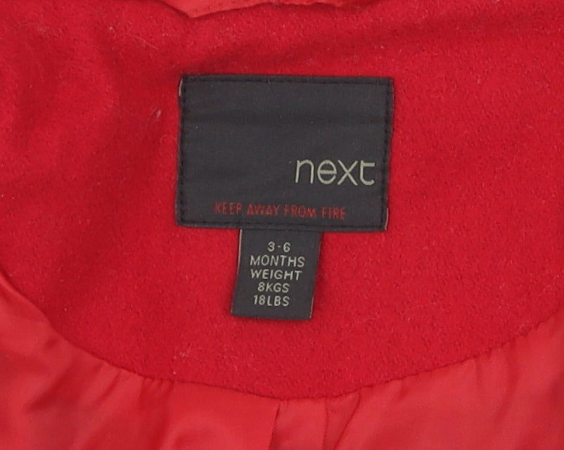 Next Girls Red Wool Blend Duffle Coat, Hooded, 6-12M