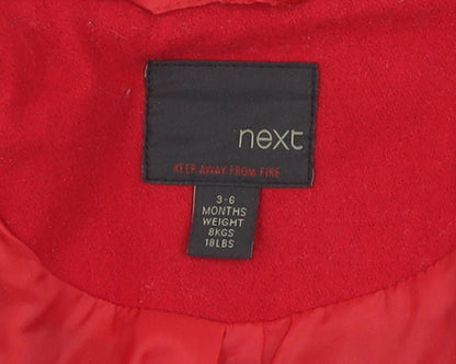 Next Girls Red Wool Blend Duffle Coat, Hooded, 6-12M