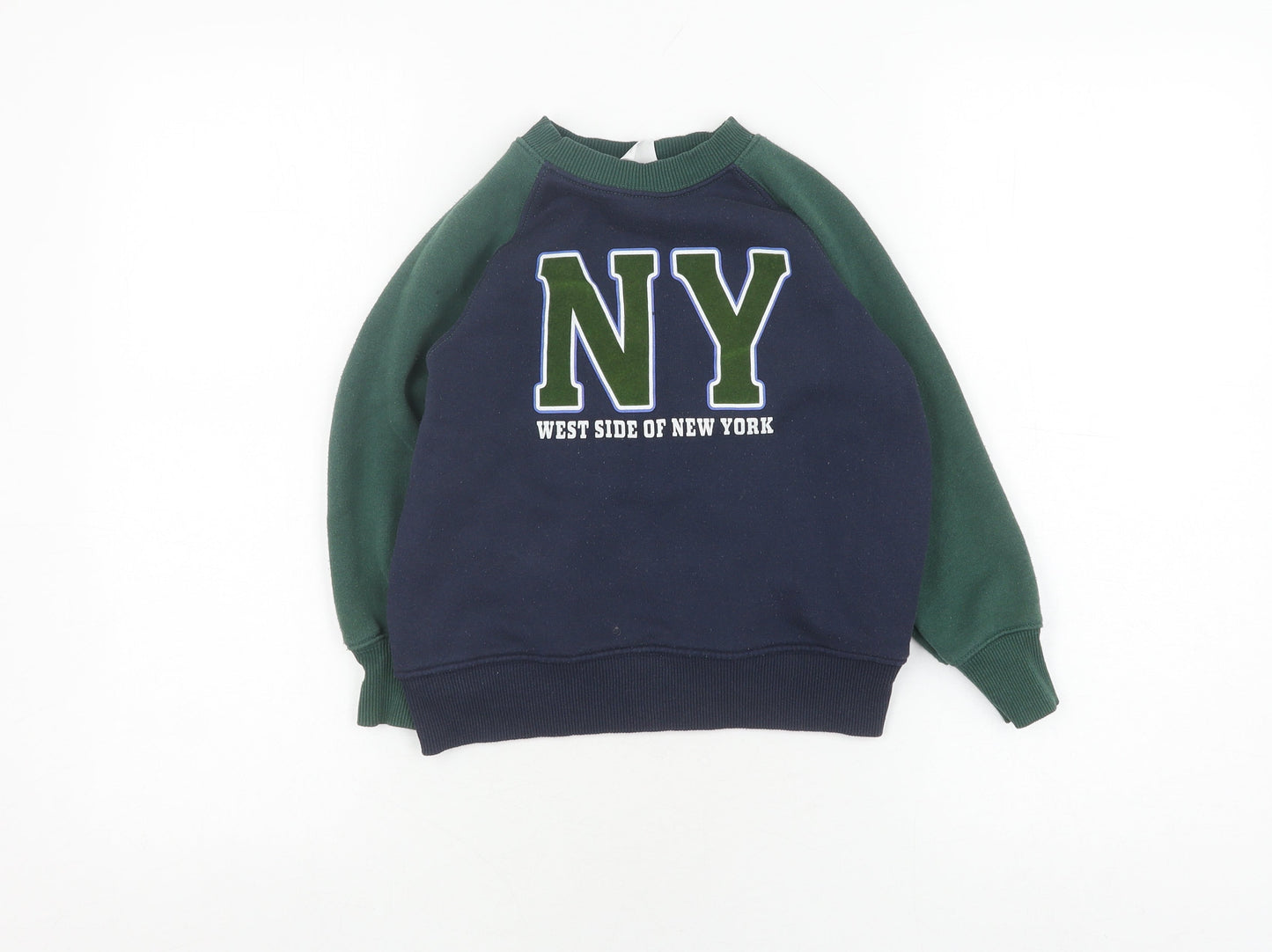 Zara Boys Blue and Green NY Sweatshirt, Size 6-7 Years