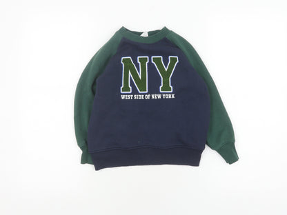 Zara Boys Blue and Green NY Sweatshirt, Size 6-7 Years