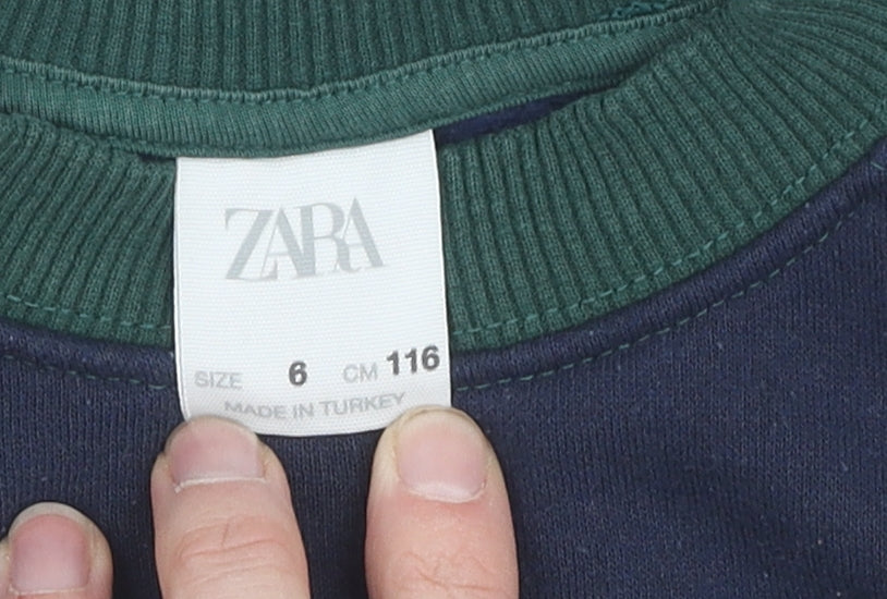Zara Boys Blue and Green NY Sweatshirt, Size 6-7 Years