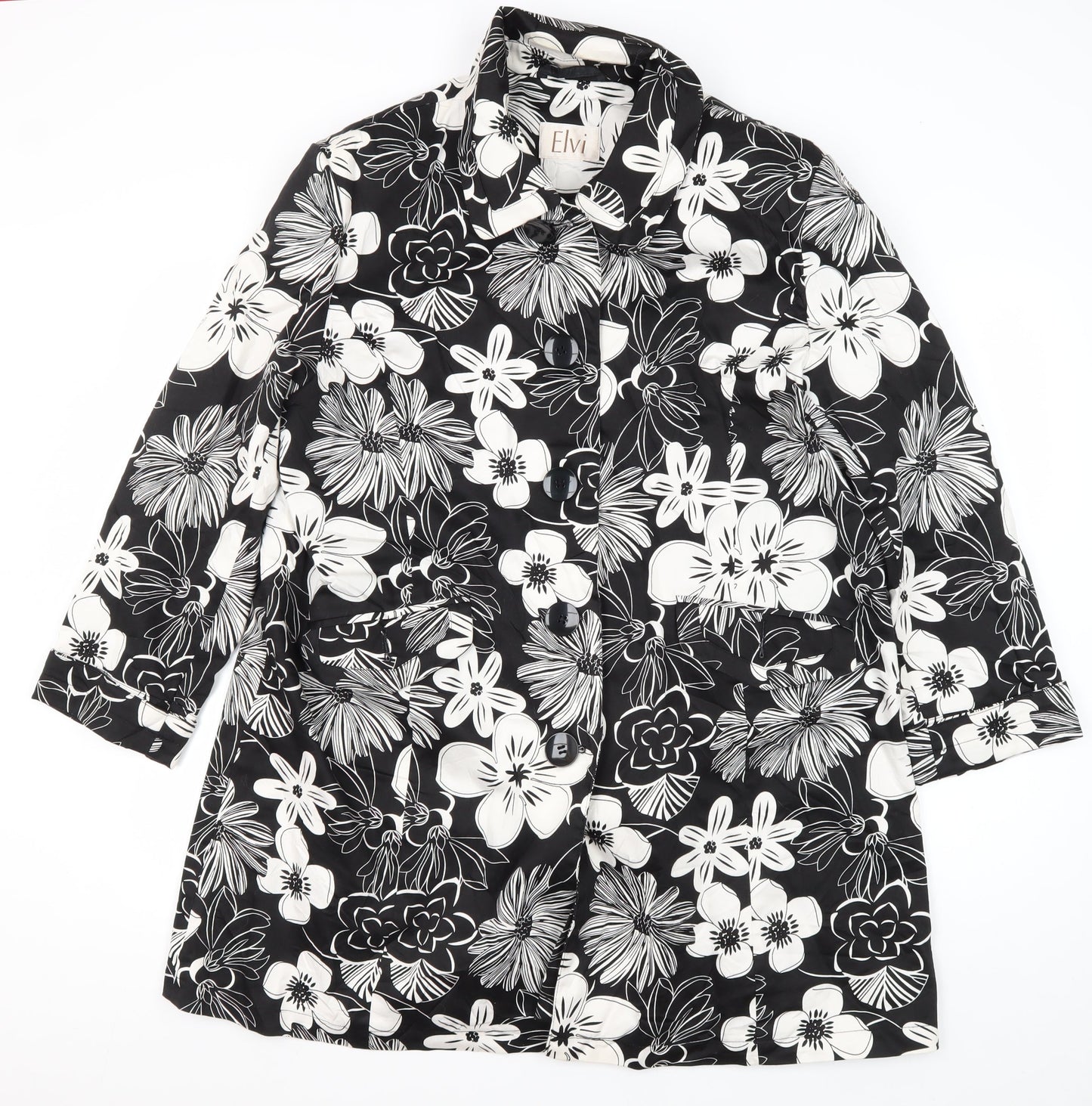 Elvi Women's Black Floral Coat Size 6 Casual