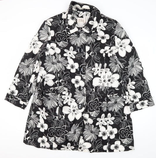 Elvi Women's Black Floral Coat Size 6 Casual