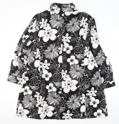 Elvi Women's Black Floral Coat Size 6 Casual