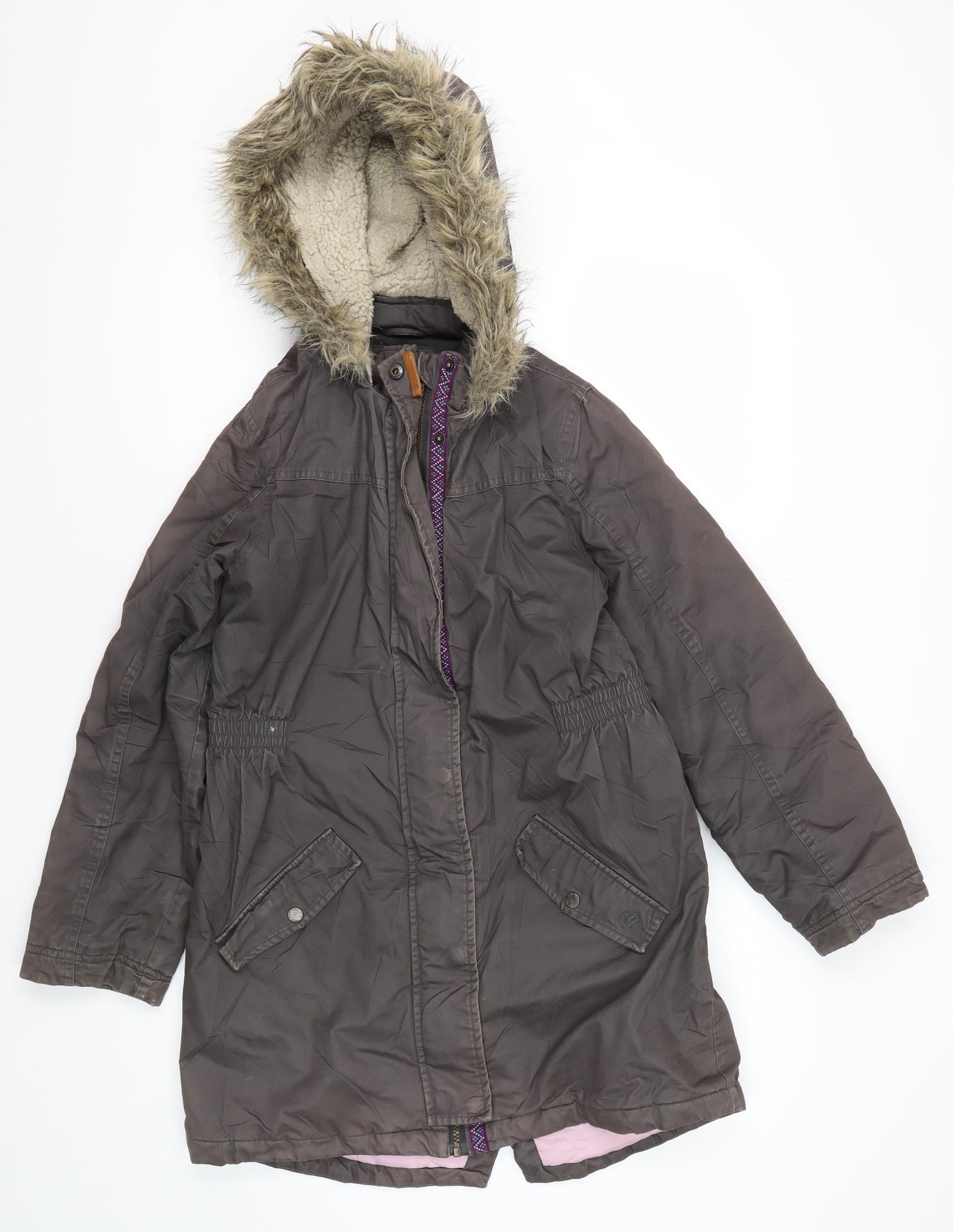 FatFace Girls Grey Parka Coat 12-13 Years Fur Trim Hooded