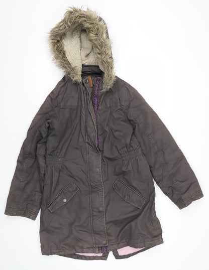 FatFace Girls Grey Parka Coat 12-13 Years Fur Trim Hooded